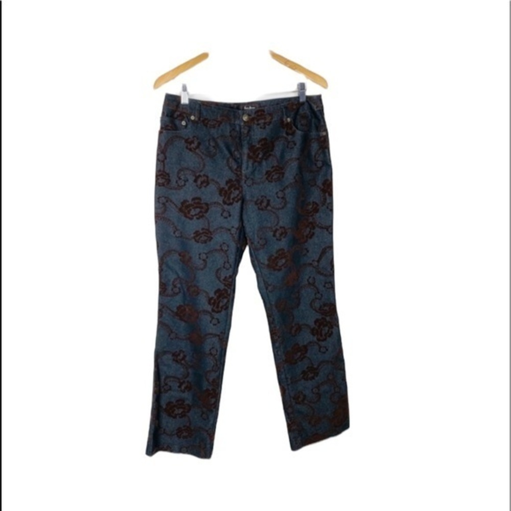 Eric Jeans Floral Print Blue Denim Size 10